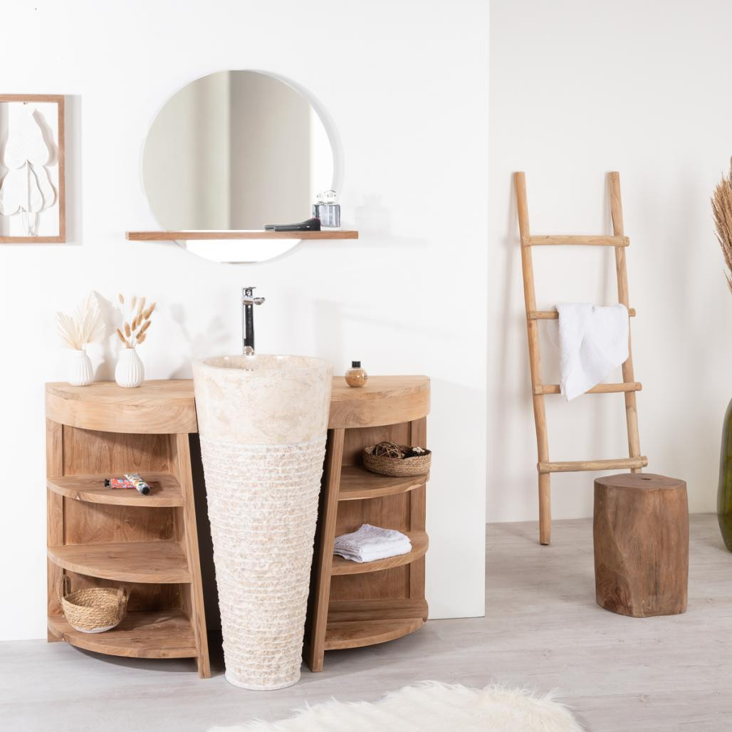 Espejo Bolonia redondo de teca maciza para cuarto de baño Espejo Bolonia redondo de teca maciza para cuarto de baño