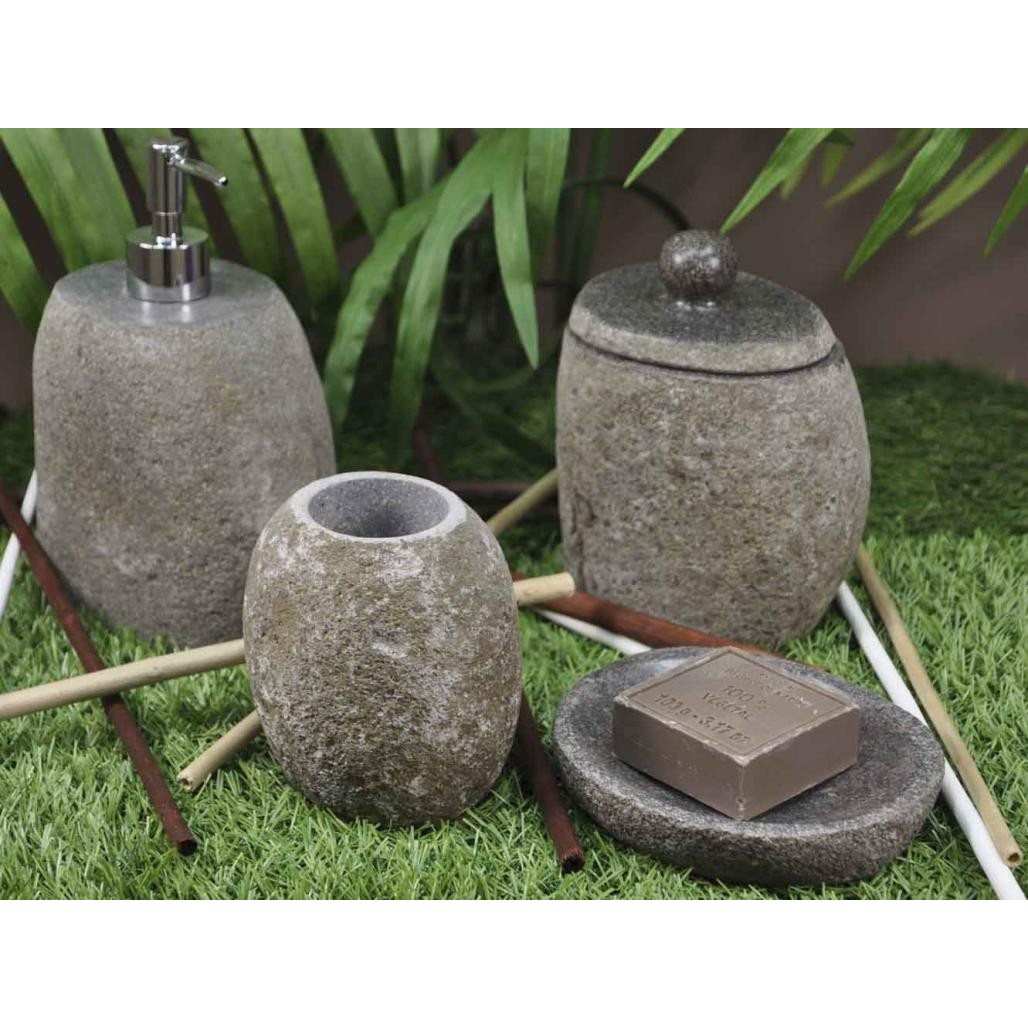 Vaso piedra de río con tapa Vaso piedra de río con tapa