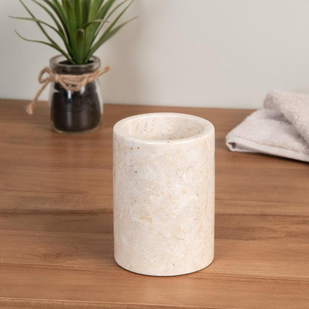 Ensemble gobelet porte savon en marbre crème Ensemble gobelet porte savon en marbre crème
