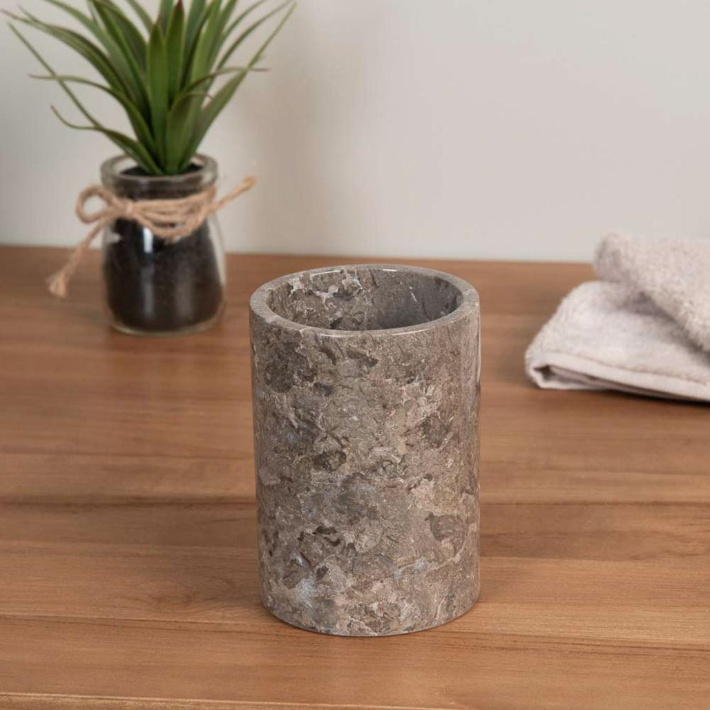 Ensemble gobelet porte savon en marbre gris Ensemble gobelet porte savon en marbre gris