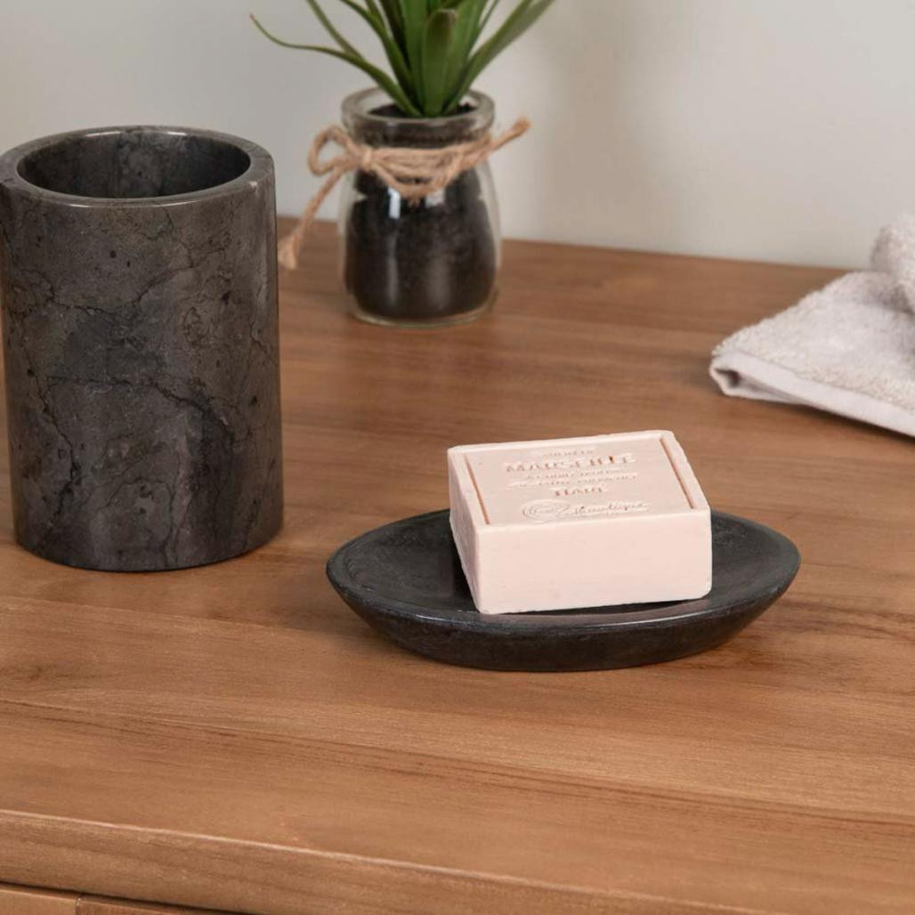 Ensemble gobelet porte savon en marbre noir Ensemble gobelet porte savon en marbre noir
