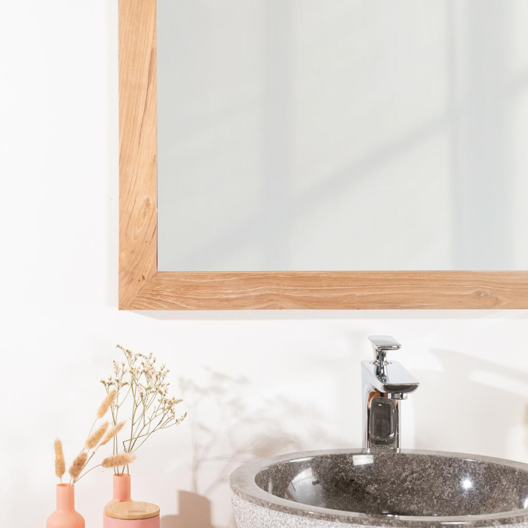 Espejo cuadrado de teca maciza 70