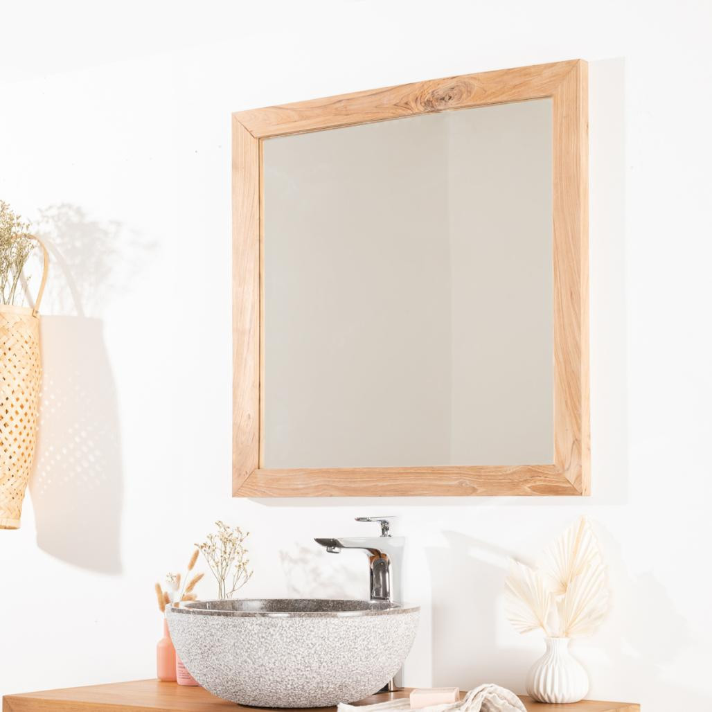Espejo cuadrado de teca maciza 70
