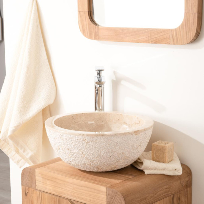 Lavabo sobre encimera de piedra Estrómboli crema 35 cm
