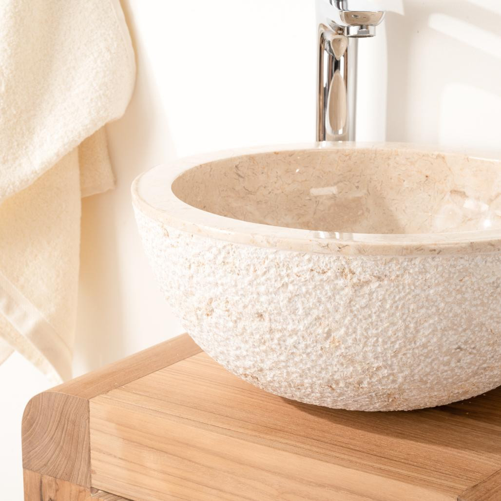 Lavabo sobre encimera de piedra Estrómboli crema 35 cm Lavabo sobre encimera de piedra Estrómboli crema 35 cm