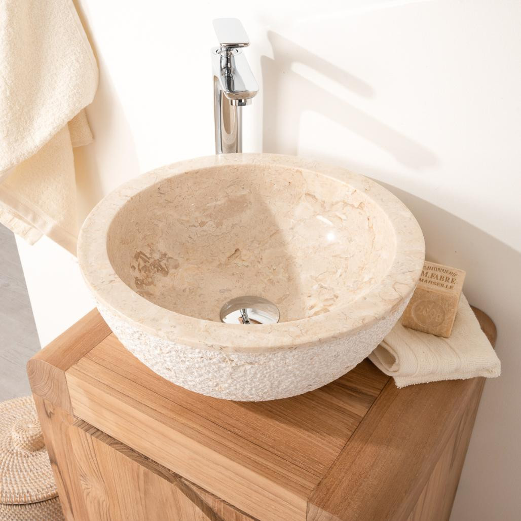 Lavabo sobre encimera de piedra Estrómboli crema 35 cm Lavabo sobre encimera de piedra Estrómboli crema 35 cm