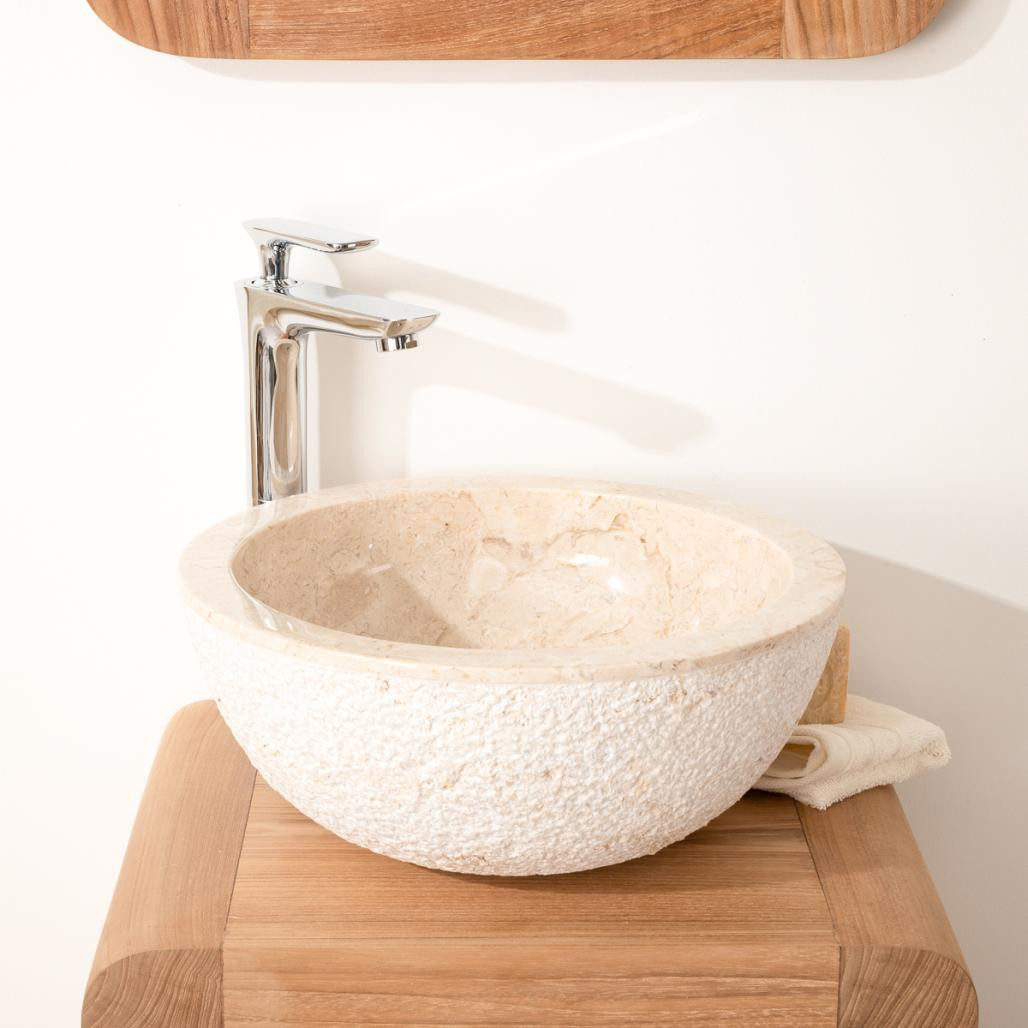 Lavabo sobre encimera de piedra Estrómboli crema 35 cm Lavabo sobre encimera de piedra Estrómboli crema 35 cm
