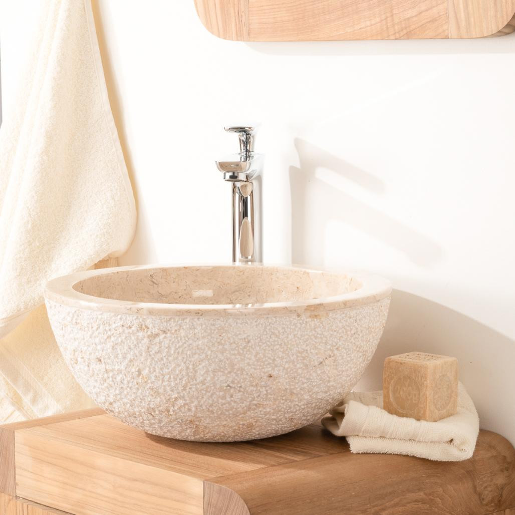 Lavabo sobre encimera de piedra Estrómboli crema 35 cm Lavabo sobre encimera de piedra Estrómboli crema 35 cm