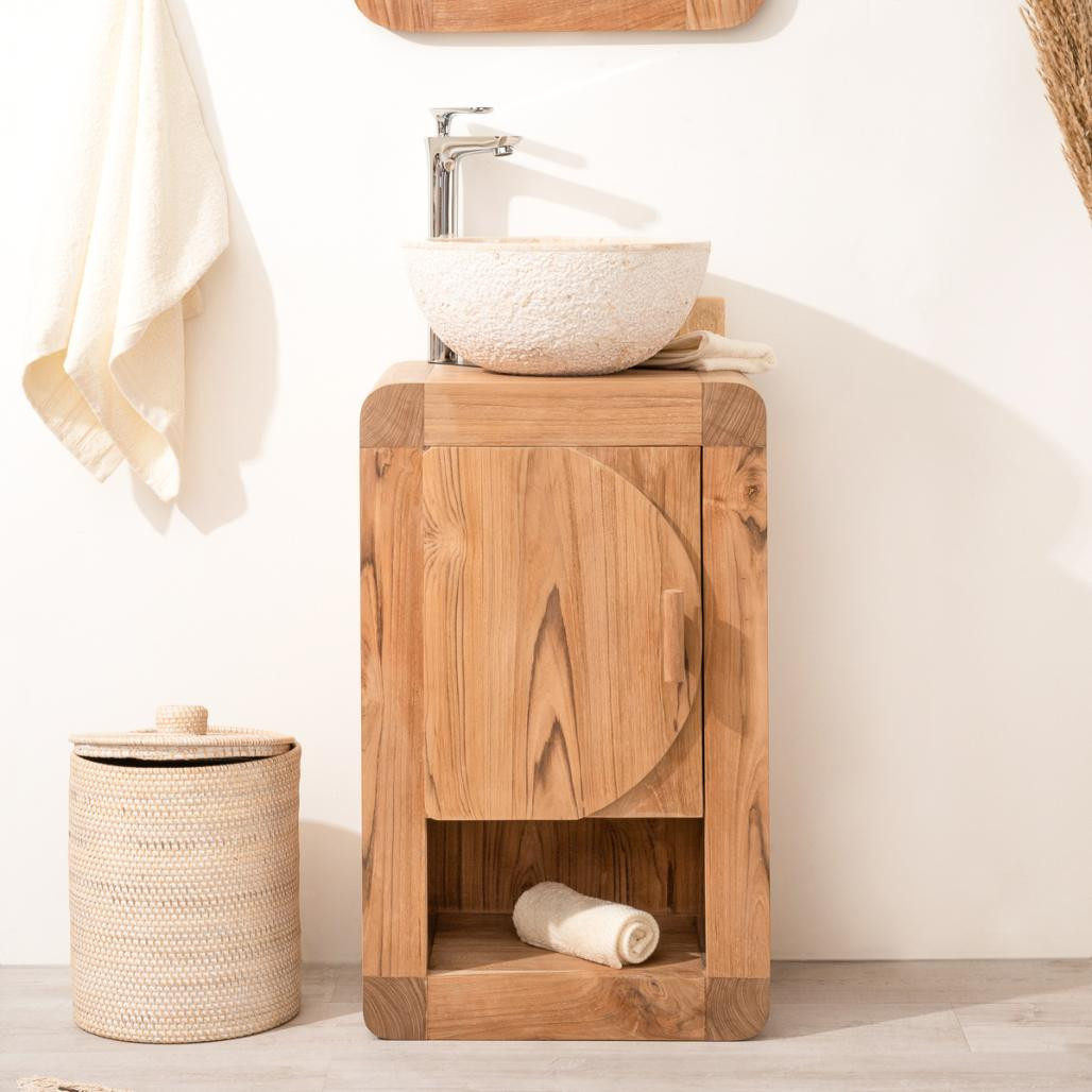 Lavabo sobre encimera de piedra Estrómboli crema 35 cm Lavabo sobre encimera de piedra Estrómboli crema 35 cm