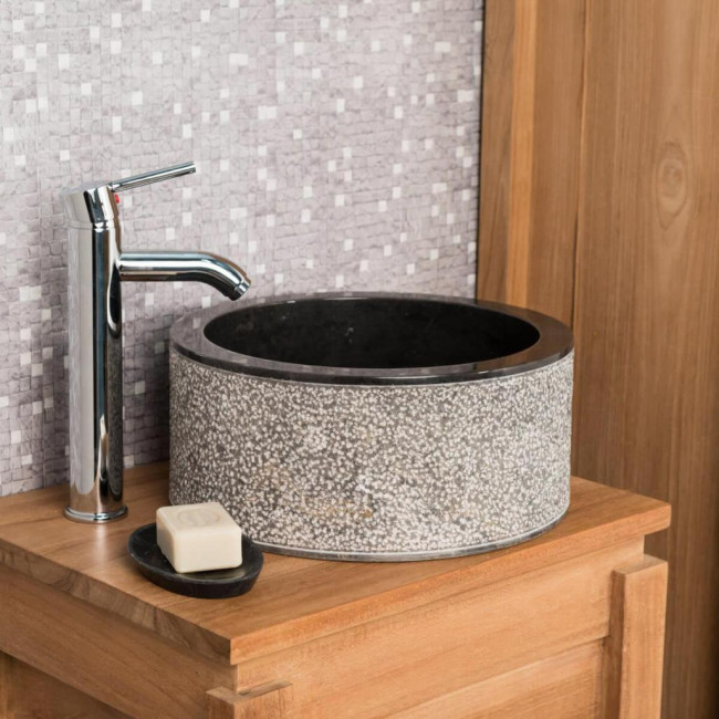 Lavabo de mármol para cuarto de baño Elba negro 35 cm