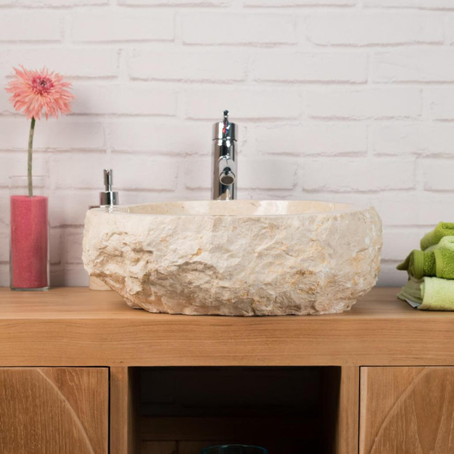Lavabo sobre encimera grande para cuarto de baño Roca de mármol crema