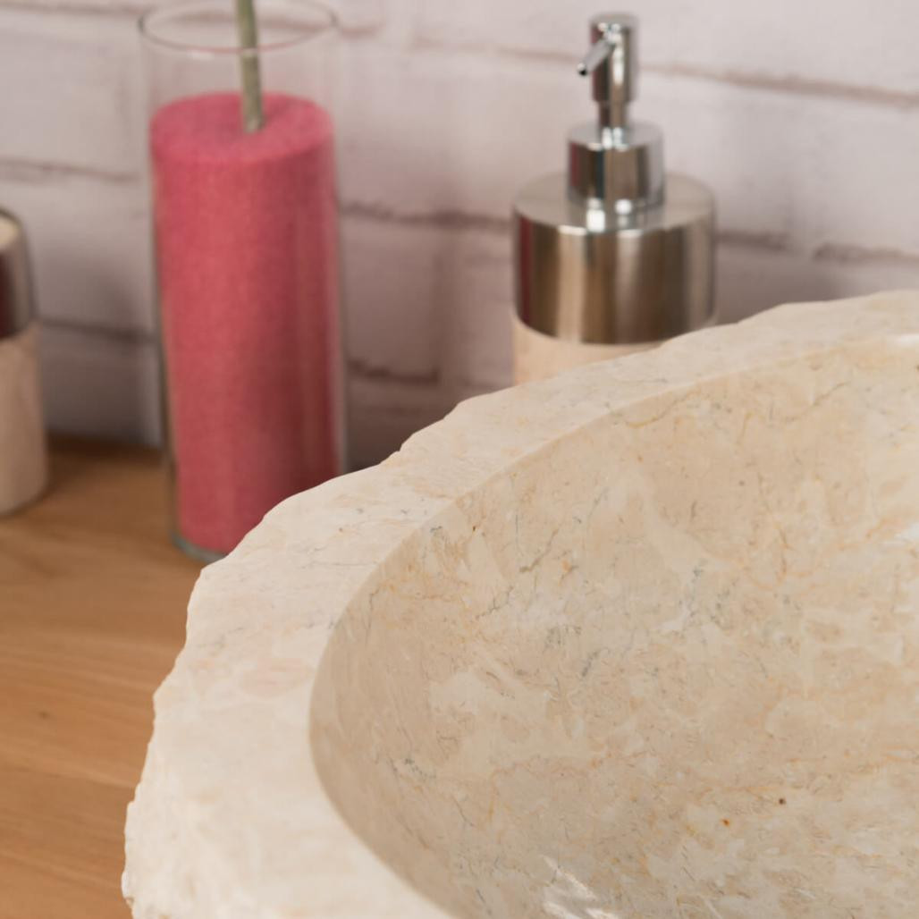 Lavabo sobre encimera grande para cuarto de baño Roca de mármol crema Lavabo sobre encimera grande para cuarto de baño Roca de mármol crema