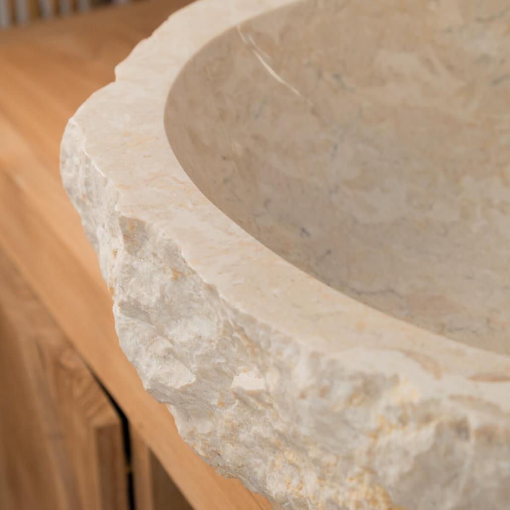 Lavabo sobre encimera grande para cuarto de baño Roca de mármol crema Lavabo sobre encimera grande para cuarto de baño Roca de mármol crema