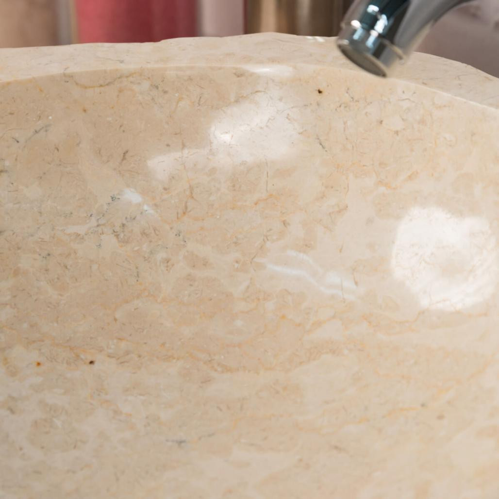 Lavabo sobre encimera grande para cuarto de baño Roca de mármol crema Lavabo sobre encimera grande para cuarto de baño Roca de mármol crema