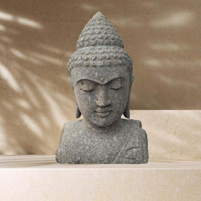 Estatua exterior zen busto de buda de piedra volcànica 70 cm