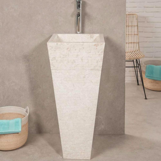 Lavabo de pie piramidal de piedra para cuarto de baño Guiza crema