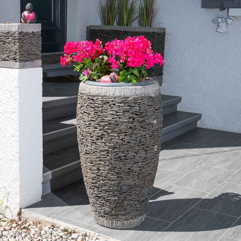 Maceta tiesto jardinera ovalada pizarra 80 cm jardà­n piedra natural