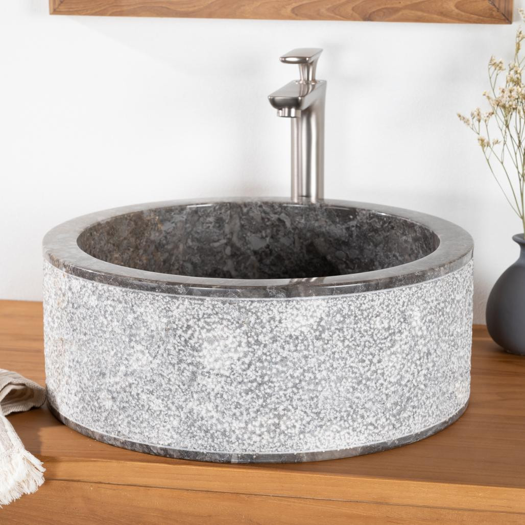 Lavabo de mármol para cuarto de baño Elba gris 40 cm