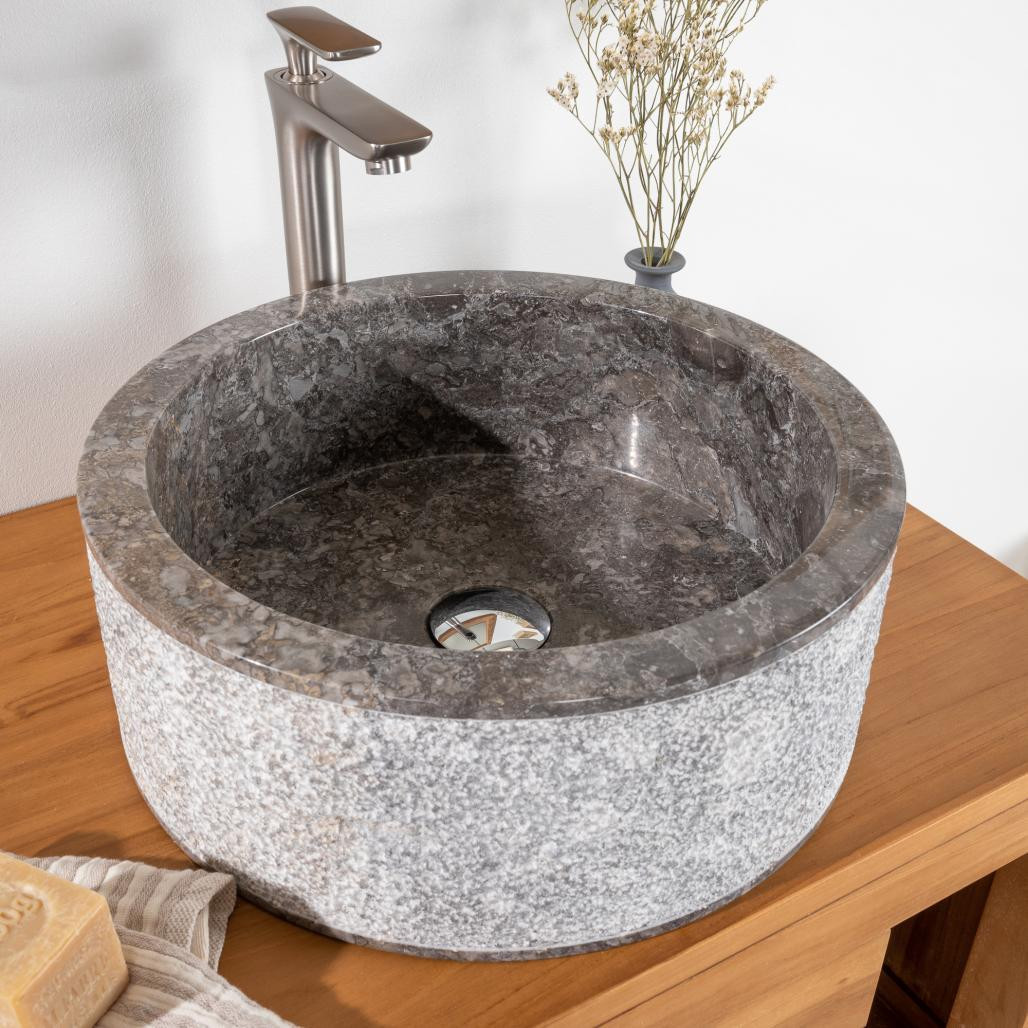 Lavabo de mármol para cuarto de baño Elba gris 40 cm