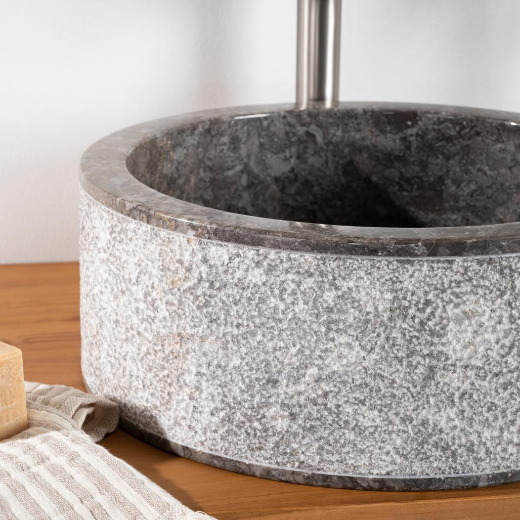 Lavabo de mármol para cuarto de baño Elba gris 40 cm