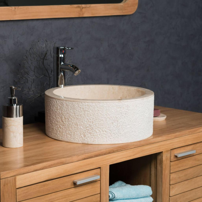 Lavabo sobre encimera para cuarto de baño de mármol Elba crema 40 cm