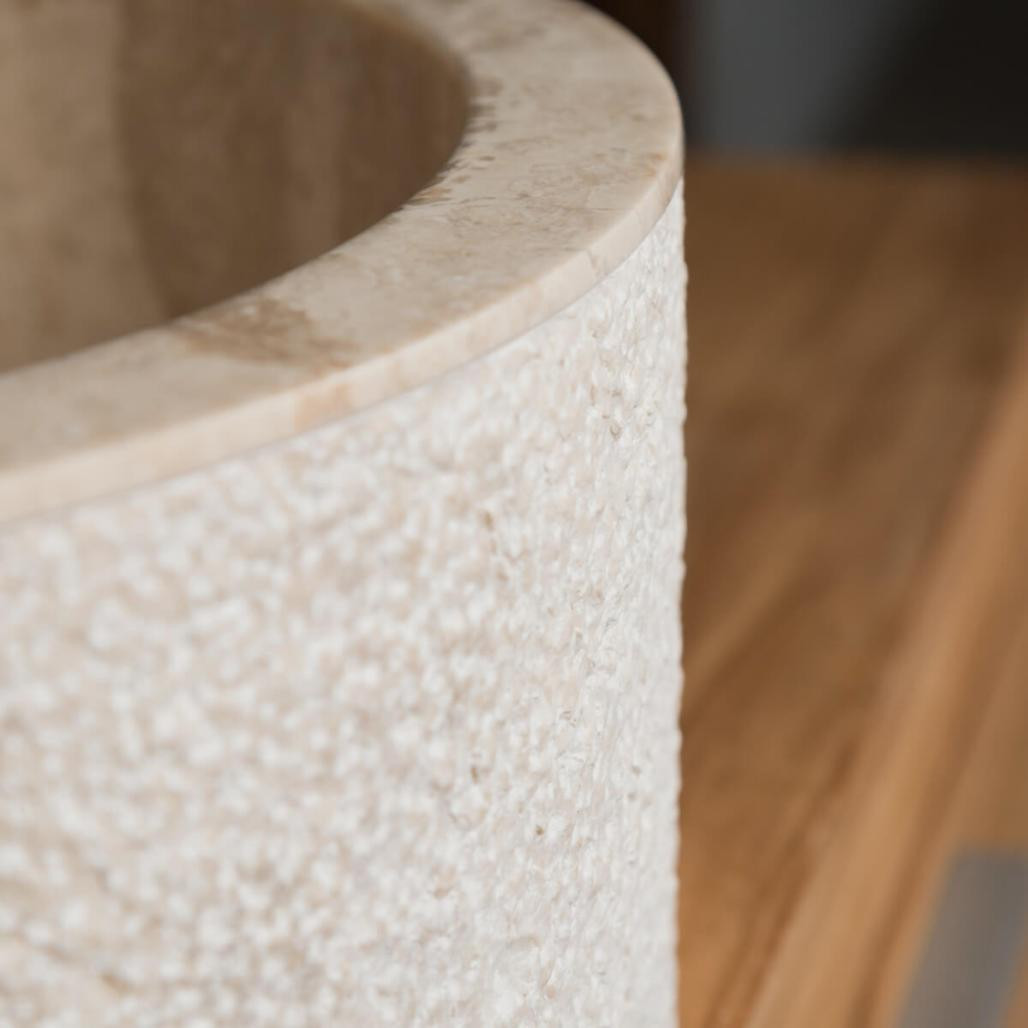 Lavabo sobre encimera para cuarto de baño de mármol Elba crema 40 cm