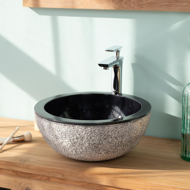 Lavabo sobre encimera de mármol Estrómboli negro 35 cm