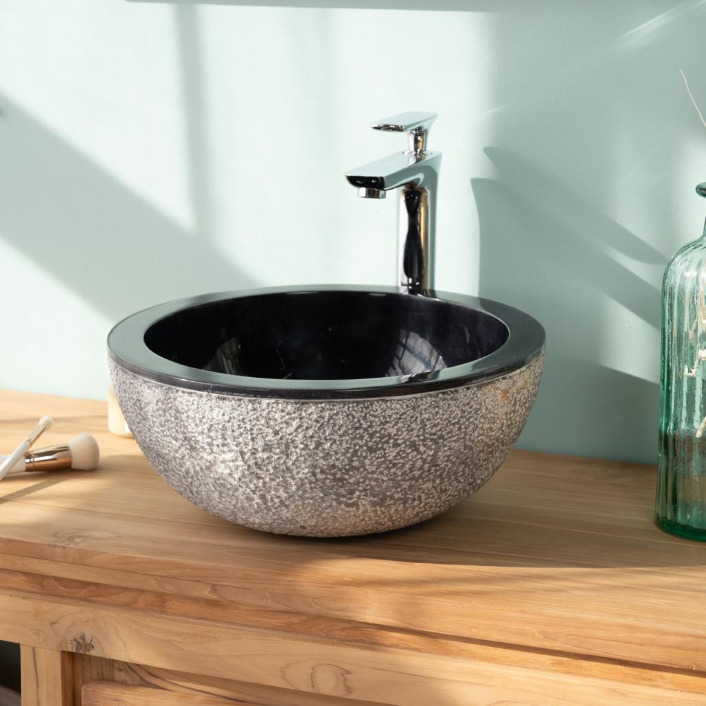 Lavabo sobre encimera de mármol Estrómboli negro 35 cm Lavabo sobre encimera de mármol Estrómboli negro 35 cm