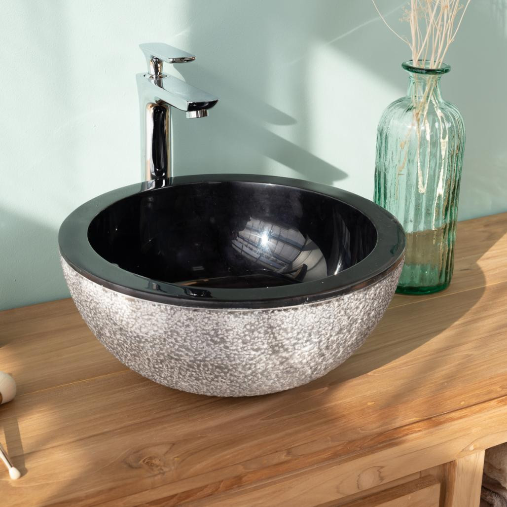 Lavabo sobre encimera de mármol Estrómboli negro 35 cm Lavabo sobre encimera de mármol Estrómboli negro 35 cm