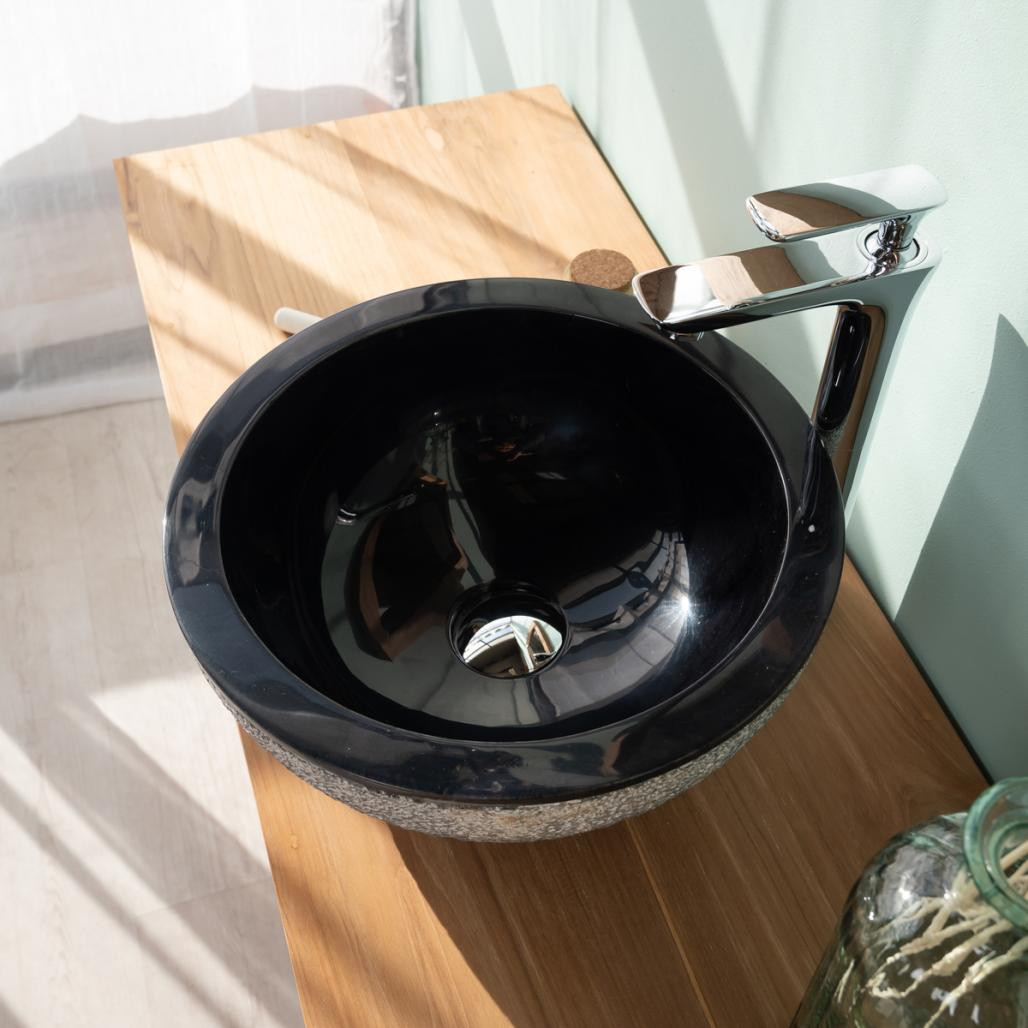 Lavabo sobre encimera de mármol Estrómboli negro 35 cm Lavabo sobre encimera de mármol Estrómboli negro 35 cm