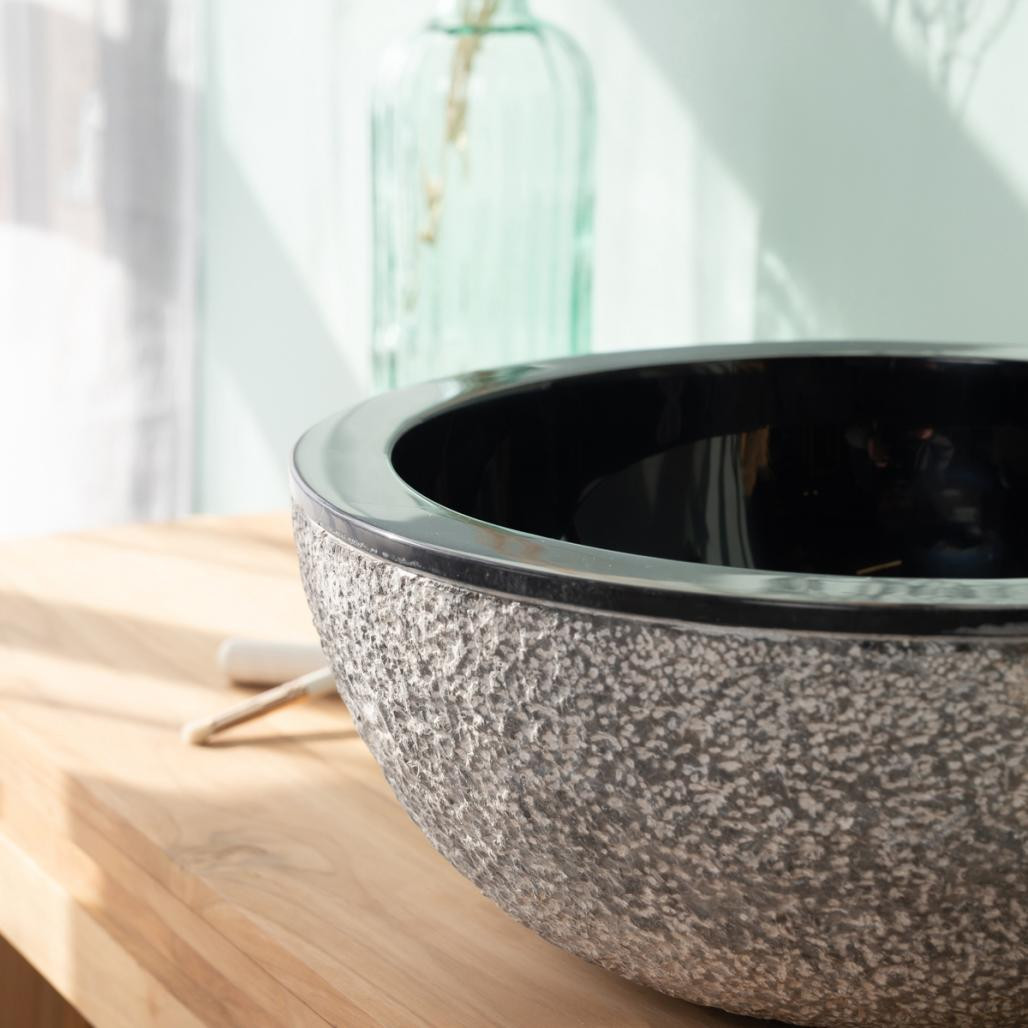 Lavabo sobre encimera de mármol Estrómboli negro 35 cm Lavabo sobre encimera de mármol Estrómboli negro 35 cm