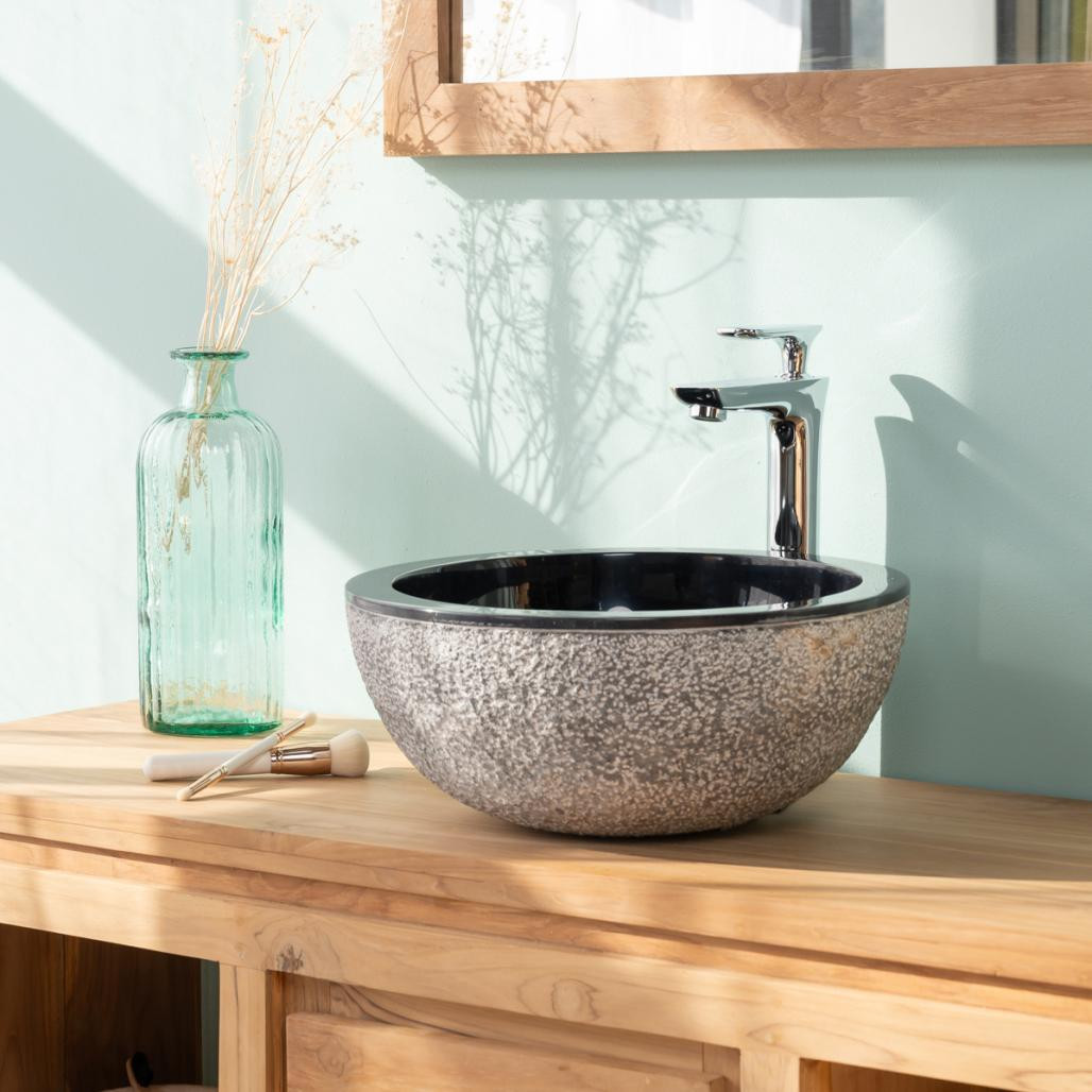 Lavabo sobre encimera de mármol Estrómboli negro 35 cm Lavabo sobre encimera de mármol Estrómboli negro 35 cm