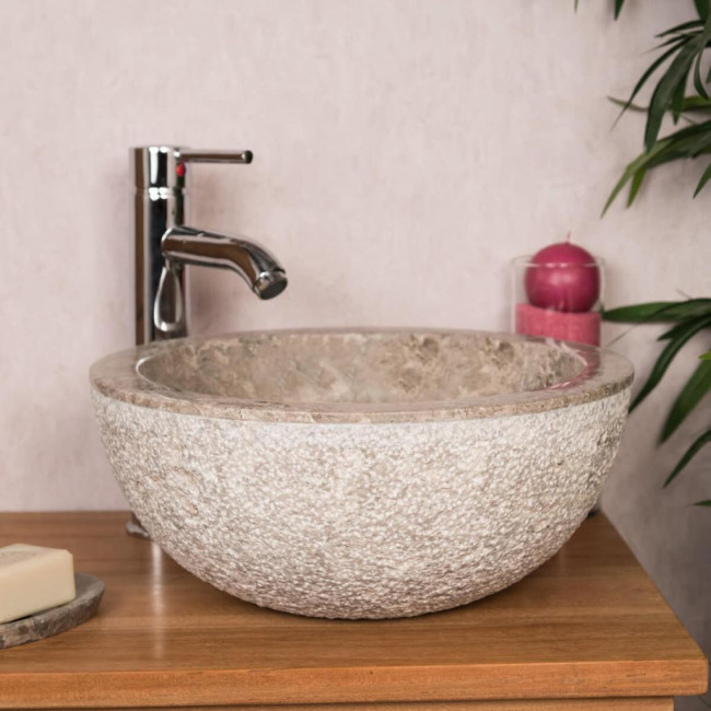 Lavabo sobre encimera de mármol Estrómboli gris 35 cm