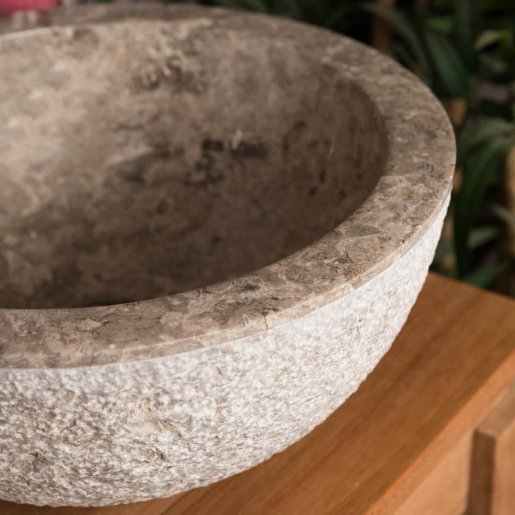 Lavabo sobre encimera de mármol Estrómboli gris 35 cm Lavabo sobre encimera de mármol Estrómboli gris 35 cm