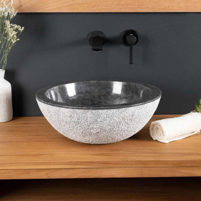 Lavabo sobre encimera de mármol Estrómboli negro 40 cm