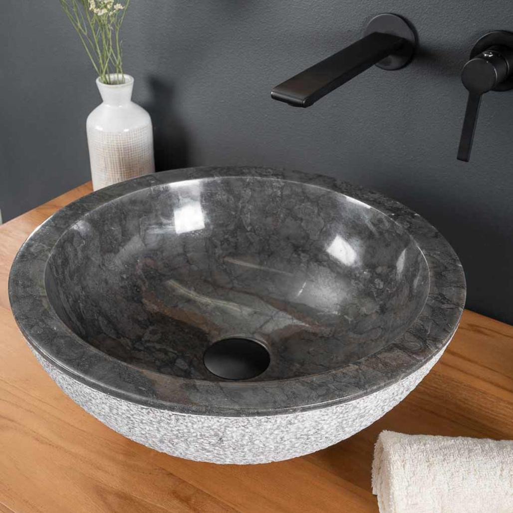 Lavabo sobre encimera de mármol Estrómboli negro 40 cm