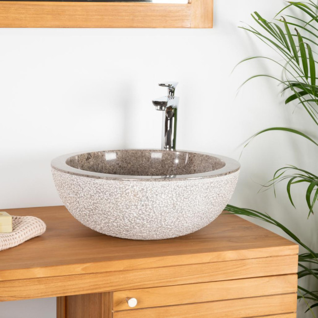 Lavabo sobre encimera de mármol Estrómboli gris 40 cm