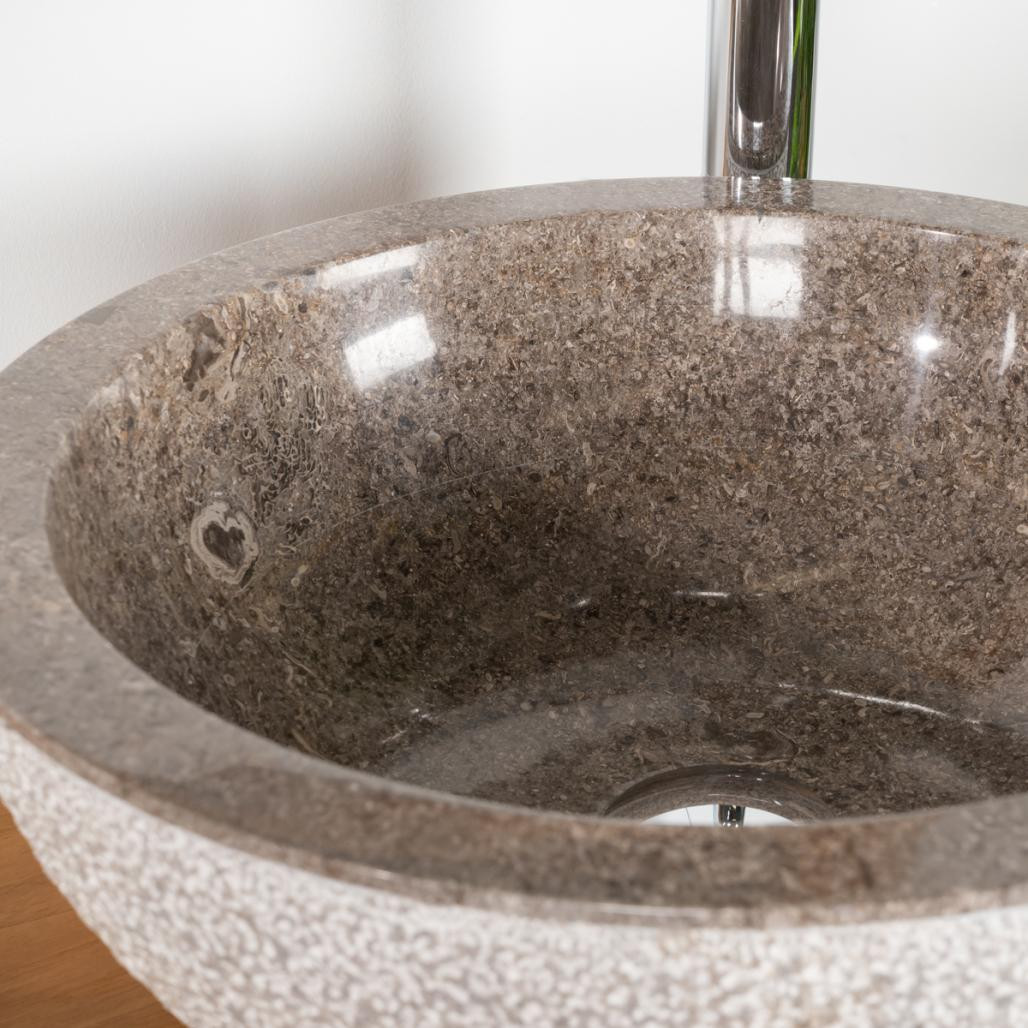 Lavabo sobre encimera de mármol Estrómboli gris 40 cm Lavabo sobre encimera de mármol Estrómboli gris 40 cm