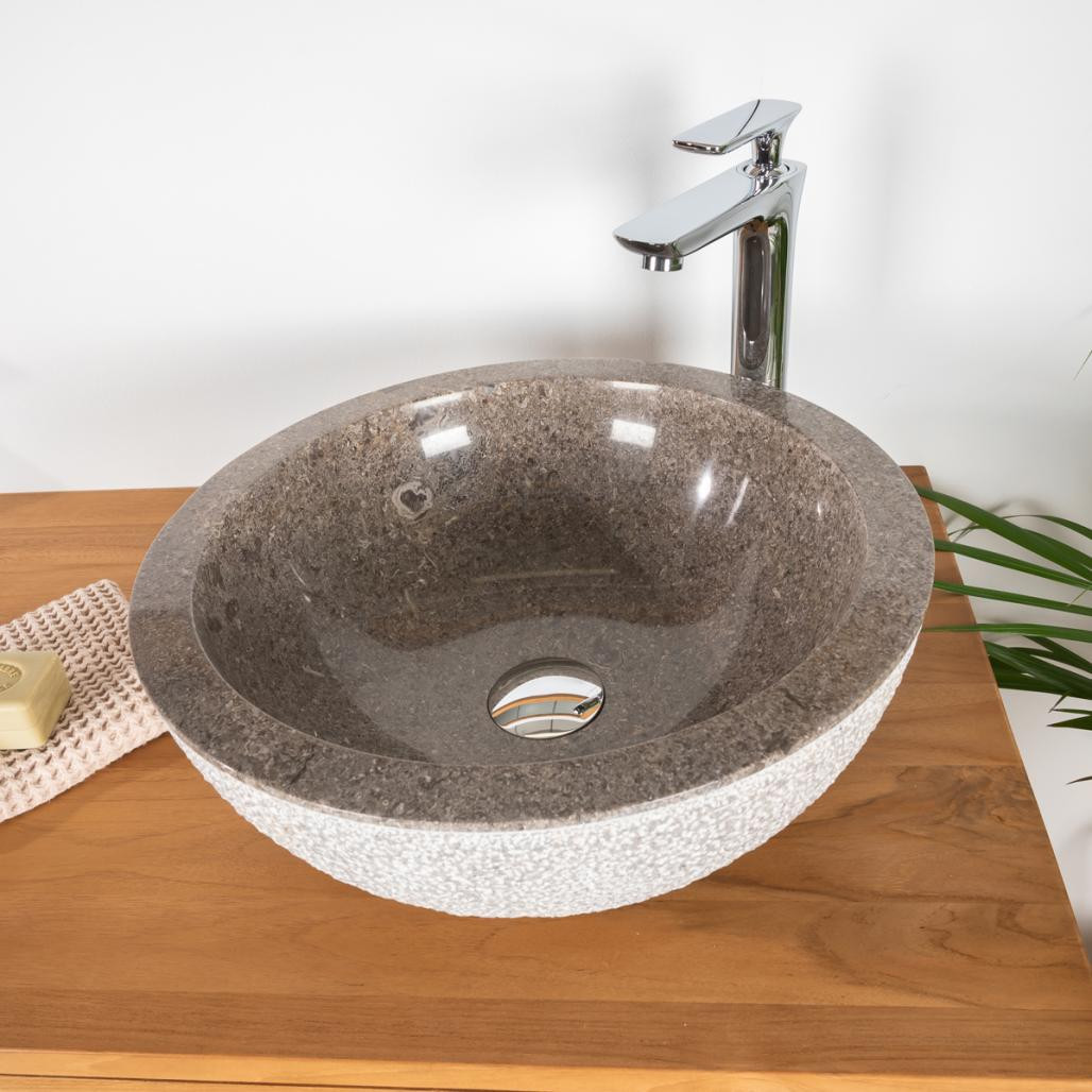 Lavabo sobre encimera de mármol Estrómboli gris 40 cm Lavabo sobre encimera de mármol Estrómboli gris 40 cm