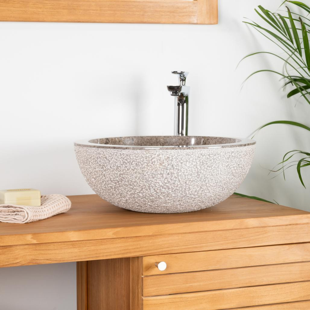 Lavabo sobre encimera de mármol Estrómboli gris 40 cm Lavabo sobre encimera de mármol Estrómboli gris 40 cm