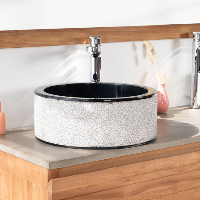 Lavabo de mármol para cuarto de baño Elba negro 40 cm