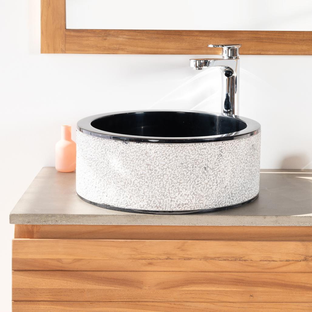 Lavabo de mármol para cuarto de baño Elba negro 40 cm