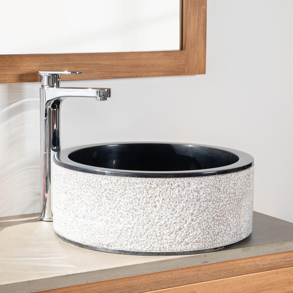 Lavabo de mármol para cuarto de baño Elba negro 40 cm