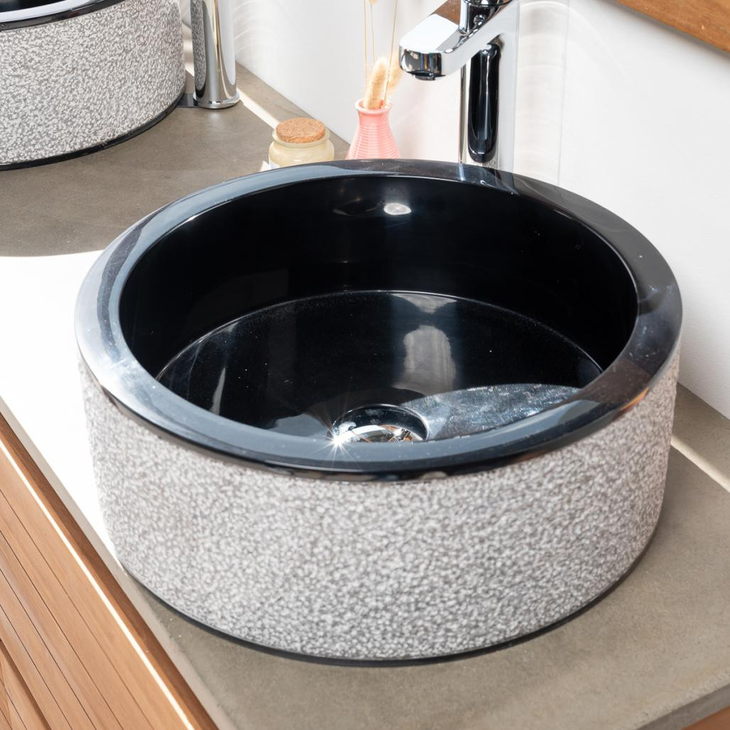 Lavabo de mármol para cuarto de baño Elba negro 40 cm