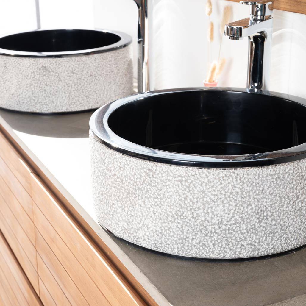 Lavabo de mármol para cuarto de baño Elba negro 40 cm