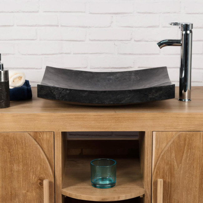 Lavabo sobre encimera grande 50 cm negro rectángulo de mármol Génova pulido