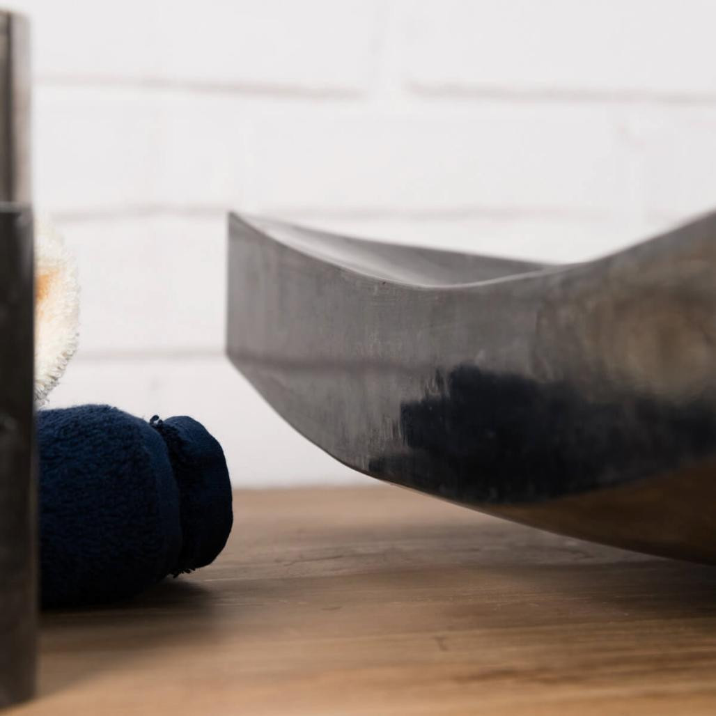 Lavabo sobre encimera grande 50 cm negro rectángulo de mármol Génova pulido