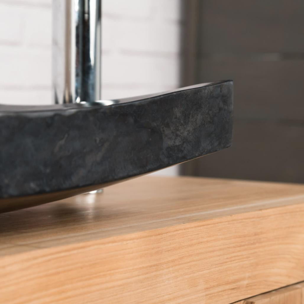 Lavabo sobre encimera grande 50 cm negro rectángulo de mármol Génova pulido