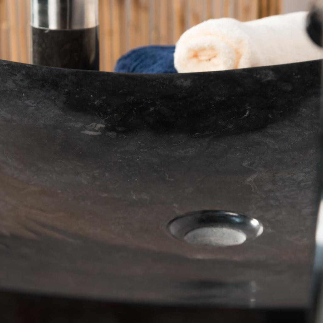 Lavabo sobre encimera grande 50 cm negro rectángulo de mármol Génova pulido
