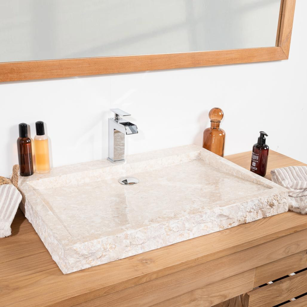 Lavabo sobre encimera grande 70 cm rectángulo de piedra mármol Cosy crema